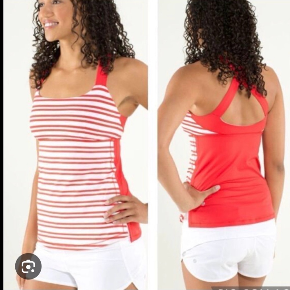 Lululemon track and‎ train red/white striped tank size 4